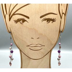 Shades of Pink Shoulder Duster Earrings, Faceted Crystal Beads on Silver Tone
